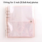 100/200 Pockets Photo Album 3/5 inches Mini Picture Case Name Card Storage Collect Book Photocard Shiny Clear 6-Ring Binder Cover Refillable Notebook Photo Album Stevvex