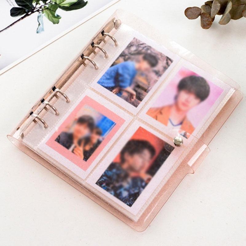 100/200 Pockets Photo Album 3/5 inches Mini Picture Case Name Card Storage Collect Book Photocard Shiny Clear 6-Ring Binder Cover Refillable Notebook Photo Album Stevvex