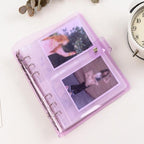 100/200 Pockets Photo Album 3/5 inches Mini Picture Case Name Card Storage Collect Book Photocard Shiny Clear 6-Ring Binder Cover Refillable Notebook Photo Album Stevvex