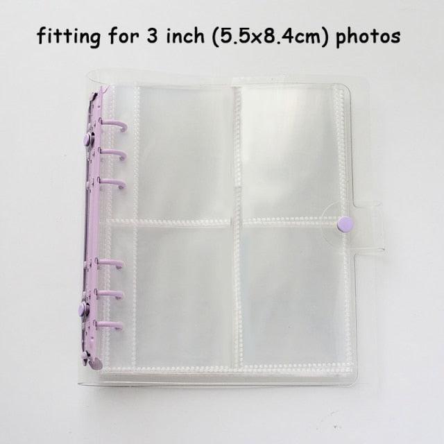 100/200 Pockets Photo Album 3/5 inches Mini Picture Case Name Card Storage Collect Book Photocard Shiny Clear 6-Ring Binder Cover Refillable Notebook Photo Album Stevvex