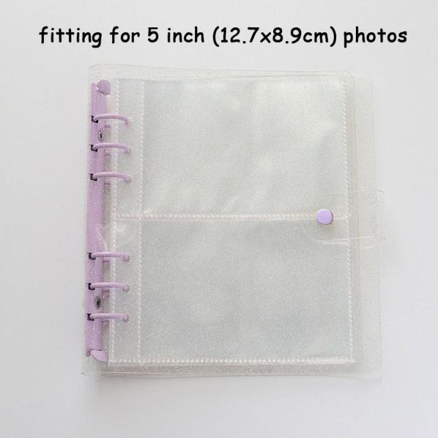 100/200 Pockets Photo Album 3/5 inches Mini Picture Case Name Card Storage Collect Book Photocard Shiny Clear 6-Ring Binder Cover Refillable Notebook Photo Album Stevvex