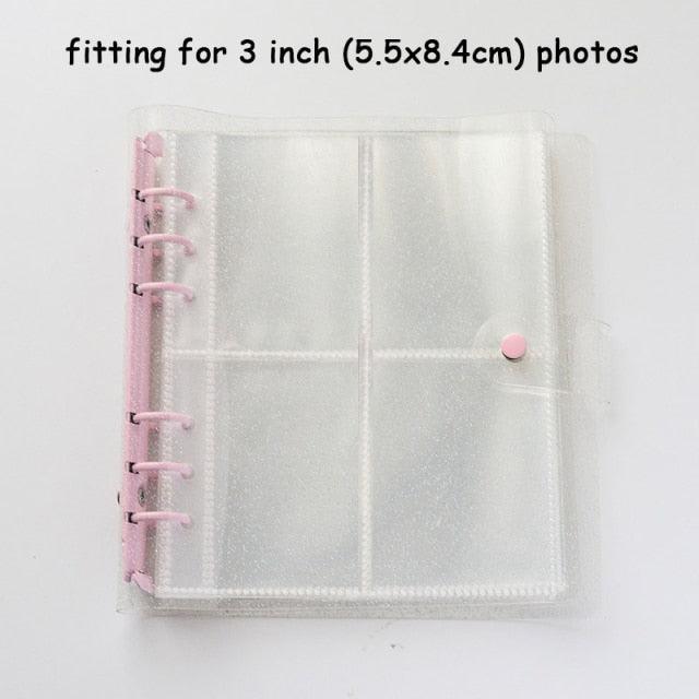 100/200 Pockets Photo Album 3/5 inches Mini Picture Case Name Card Storage Collect Book Photocard Shiny Clear 6-Ring Binder Cover Refillable Notebook Photo Album Stevvex