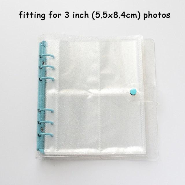 100/200 Pockets Photo Album 3/5 inches Mini Picture Case Name Card Storage Collect Book Photocard Shiny Clear 6-Ring Binder Cover Refillable Notebook Photo Album Stevvex