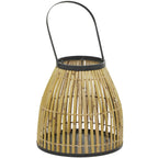 The Novogratz Brown Wicker Handmade Slatted Frame Decorative Candle Lantern with Handle