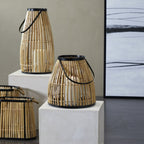 The Novogratz Brown Wicker Handmade Slatted Frame Decorative Candle Lantern with Handle