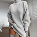 Solid Turtleneck Long Sweater Winter Warm Women Sweater Dress Pi-Mart