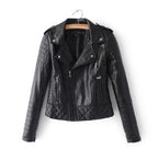 Women's Faux Leather Motorcycle Jacket - Spring/Autumn Lapel Biker Coat with Zipper Details (Blue/Black)