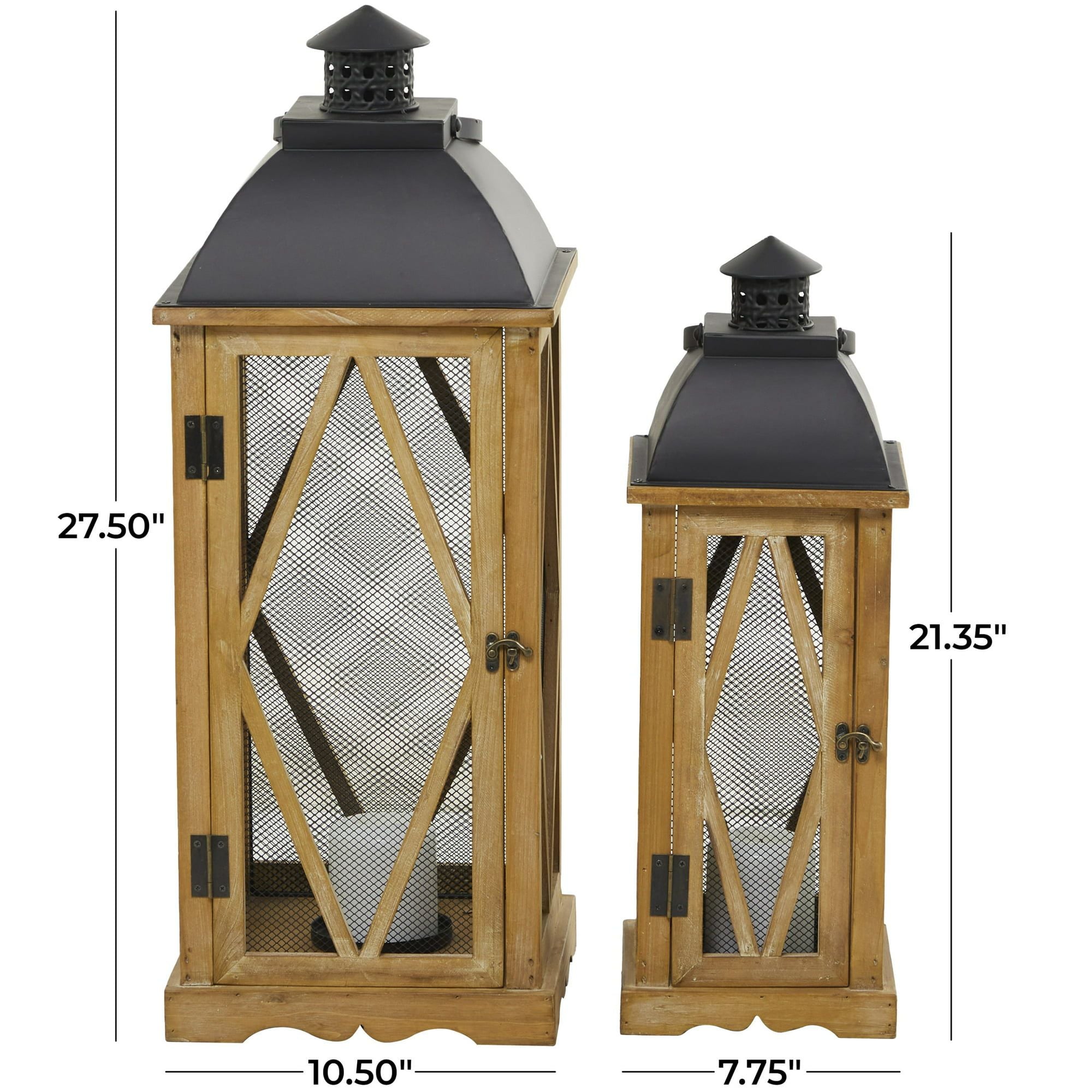 DecMode 2 Holder Brown Wood Lighthouse Style Decorative Candle Lantern, Set of 2 EasyOptionXY LLC