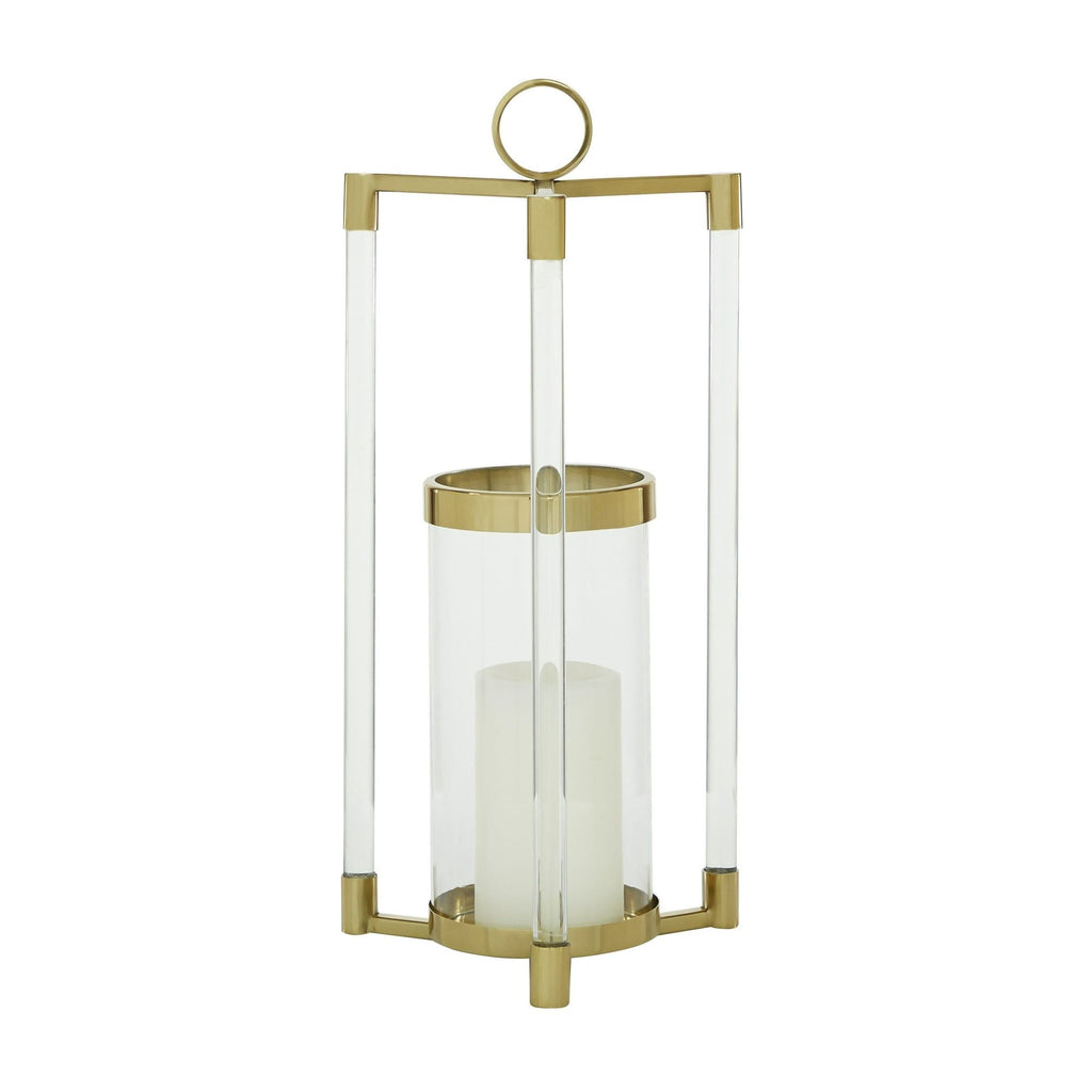 The Novogratz Gold Stainless Steel Decorative Candle Lantern with Acrylic Accents EasyOptionXY LLC