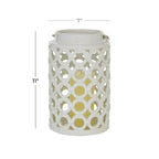 DecMode White Ceramic Circles Decorative Candle Lantern with Cut Out Design
