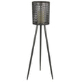 Decmode Large Round Pierced Black Metal Lantern Candle Holder with Tripod Base & Quatrefoil Pattern, 8' x 32'