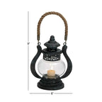 DecMode 8"W, 9"H Rustic Metal Lantern, Black, 1 - Piece