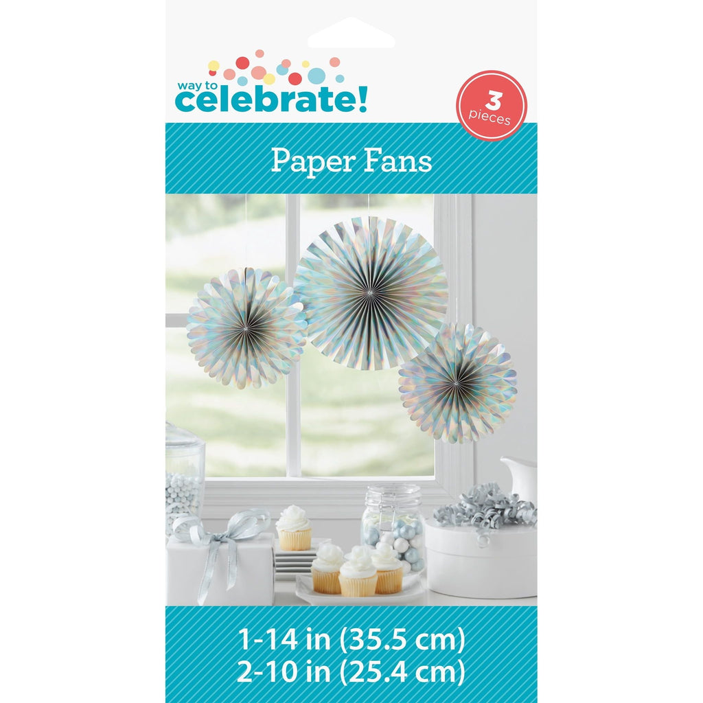 Way to Celebrate Iridescent Paper Fans Party Decoration 14" in x 14" in 3 Ct. EasyOptionXY LLC