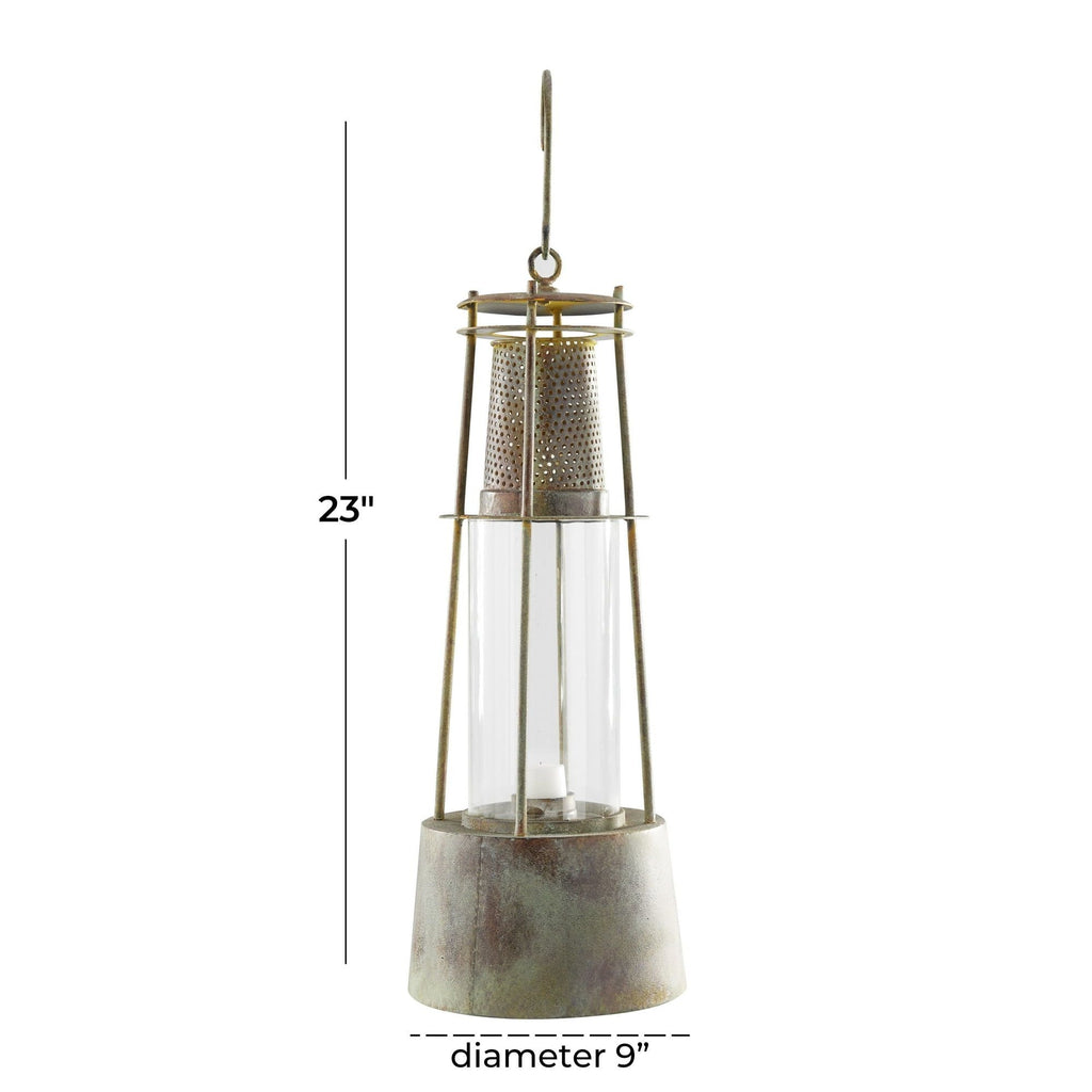 DecMode 9"W, 23"H Metal Rustic Lantern, Brown, 1-Piece EasyOptionXY LLC