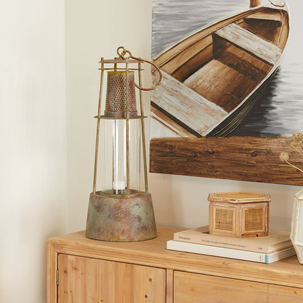 DecMode 9"W, 23"H Metal Rustic Lantern, Brown, 1-Piece EasyOptionXY LLC