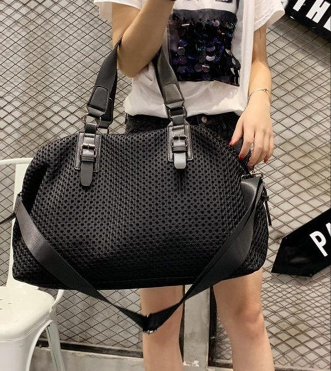 Oversized Tote Crossbody Travel bag Mesh Simple Leisure Big Solid Nylon Laser Hold Shoulder Purse Detachable Strap SHOMICOBOUTIQUE