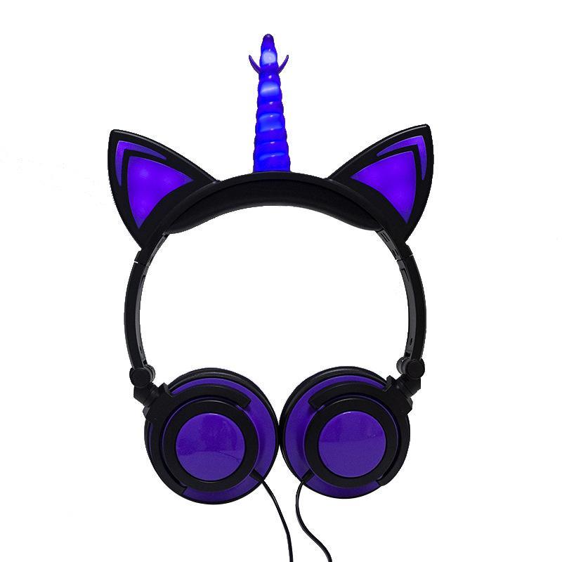 Luxury New Popular Esonstyle Kids Headphones Over Ear with LED Glowing Cat Ears,Safe Wired Kids Headsets 85dB Volume Limited, Food Grade Silicone, 3.5mm Aux Jack, Cat-Inspired Purple Headphones for Girls and Kids - SJB-DIAMOND ELITES