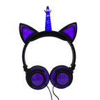 Luxury New Popular Esonstyle Kids Headphones Over Ear with LED Glowing Cat Ears,Safe Wired Kids Headsets 85dB Volume Limited, Food Grade Silicone, 3.5mm Aux Jack, Cat-Inspired Purple Headphones for Girls and Kids - SJB-DIAMOND ELITES