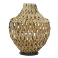 DecMode 17" Handmade Woven Brown Plastic Rattan Vase with Black Metal Base