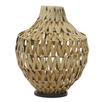 DecMode 17" Handmade Woven Brown Plastic Rattan Vase with Black Metal Base