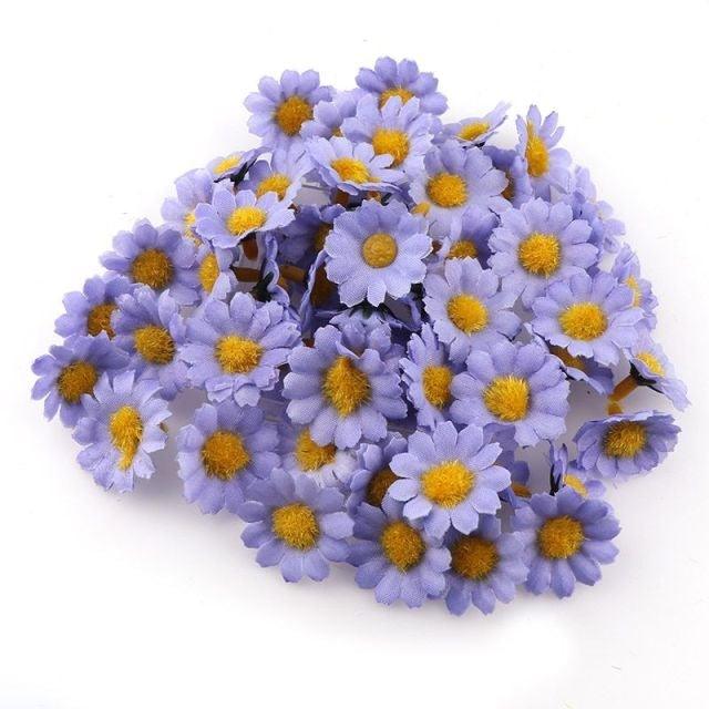 100PC/lot 2.5cm Mini Daisy Decorative Flower Artificial Silk Flowers Party Wedding Decoration Home Decor (without stem) Decoration Flowers Wall Heads for Home Wedding Decoration Wreath Accessories Craft Fake Flower Stevvex