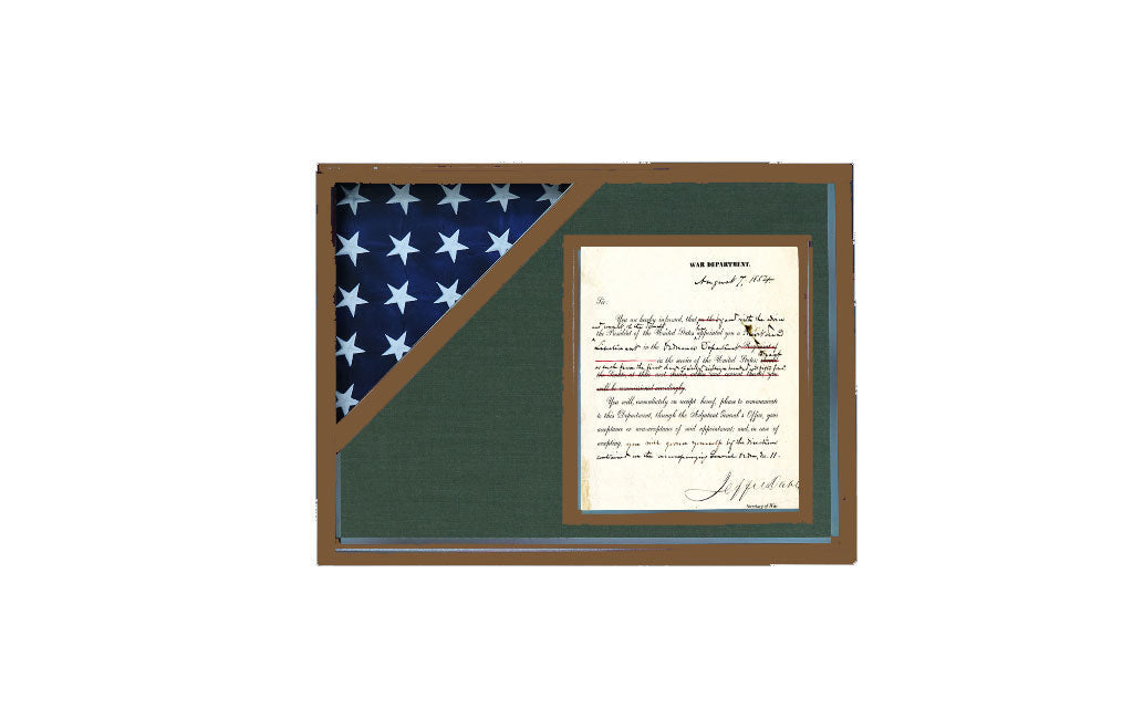 Shadow box for 3' x 5' flag with 8.5 x 11 Document holder, cherry Finish The Military Gift Store