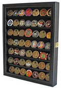 Challenge Coin / Casino Chip Display Case Cabinet Holder Shadow Box, Glass Door - Black The Military Gift Store