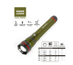 Swiss Tech 6500 Lumen LED Flashlight Rechargeable Dual Power AA/USB, Charging Bank, IP67 Waterproof