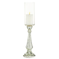 DecMode Silver Glass Handmade Turned Style Pillar Hurricane Lamp with Faux Mercury Glass Finish