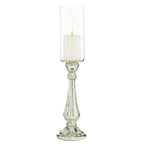DecMode Silver Glass Handmade Turned Style Pillar Hurricane Lamp with Faux Mercury Glass Finish