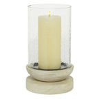 DecMode Cream Wood Single Candle Hurricane Lamp