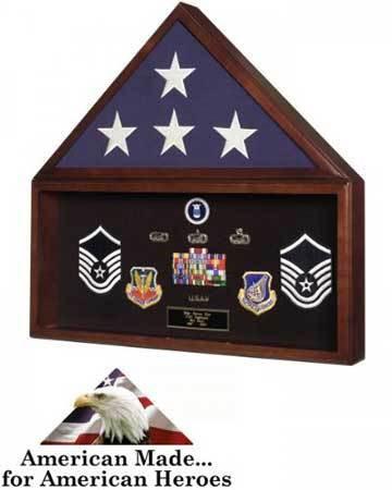 Flag and Memorabilia Display Case (Heirloom Walnut) (25.5"H x 24.25"W x 3.25"D) The Military Gift Store