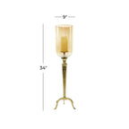 DecMode Gold Aluminum Single Candle Hurricane Lamp