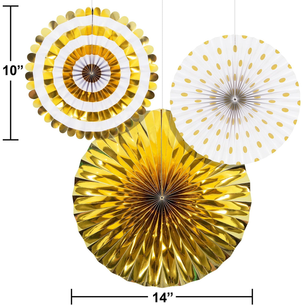 Way to Celebrate Gold and White Paper Foil Fans, 3ct , Adult Party Decorations EasyOptionXY LLC