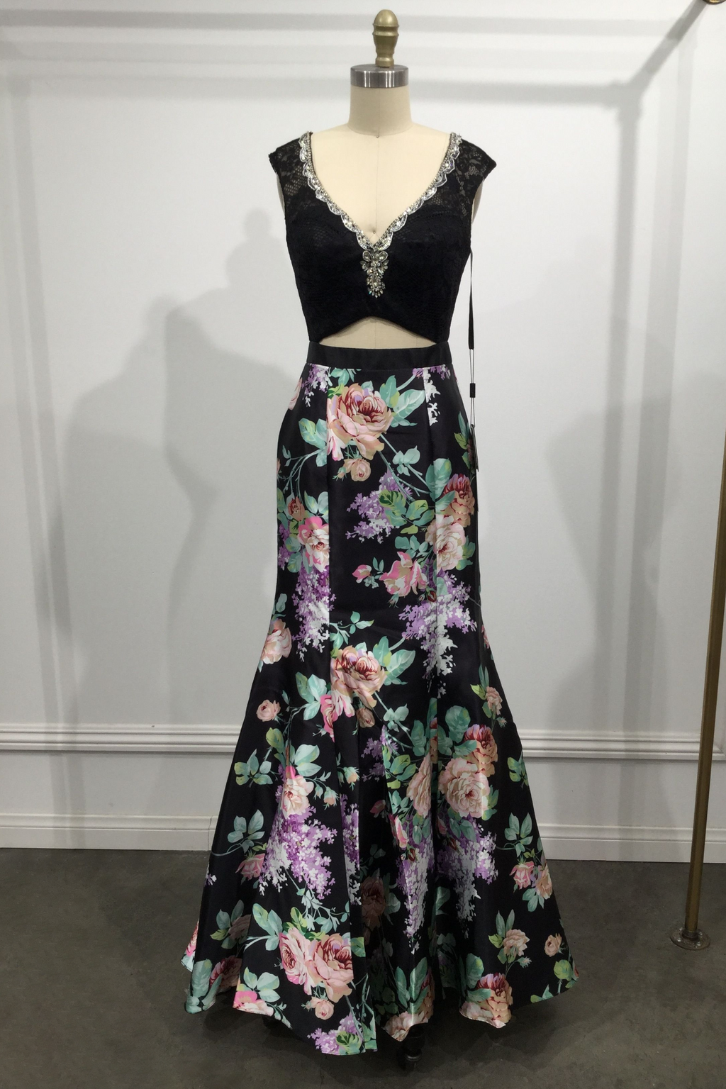 Long Two-Pieces Dress with Floral Skirt Purplish Diva