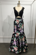 Long Two-Pieces Dress with Floral Skirt Purplish Diva