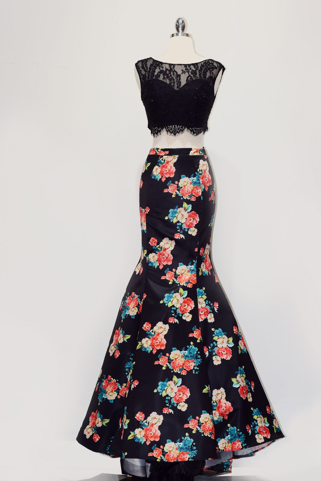 Two-Pieces Dress with Floral Print Skirt Purplish Diva