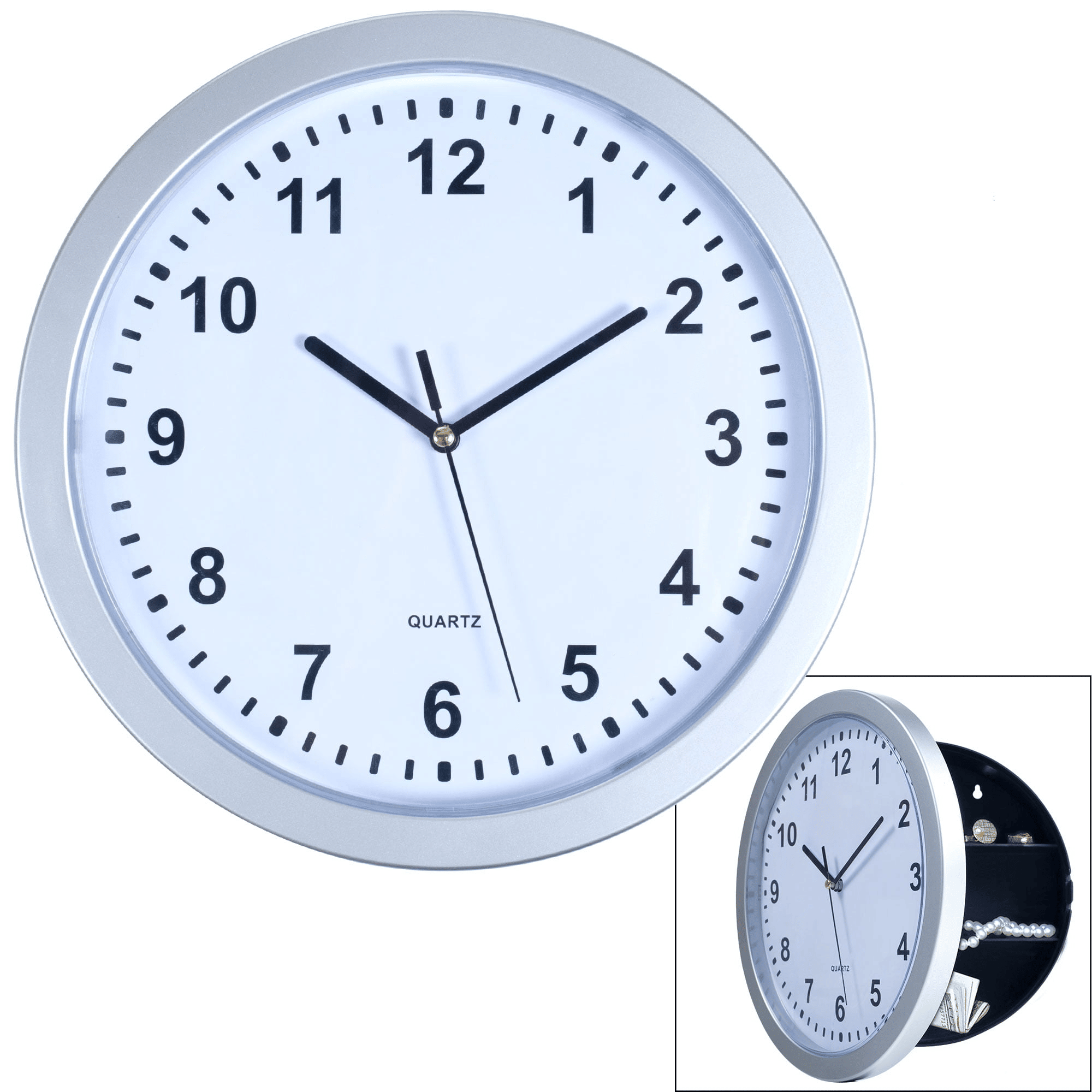Silver Wall Clock with Hidden Safe - 10 inches by 10 inches EasyOptionXY LLC