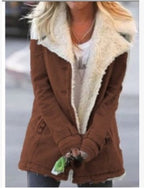 Women Plus Size Warm Coats Composite Plush Button Lapels Jacket Outwearcoat Pi-Mart