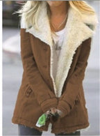 Women Plus Size Warm Coats Composite Plush Button Lapels Jacket Outwearcoat Pi-Mart