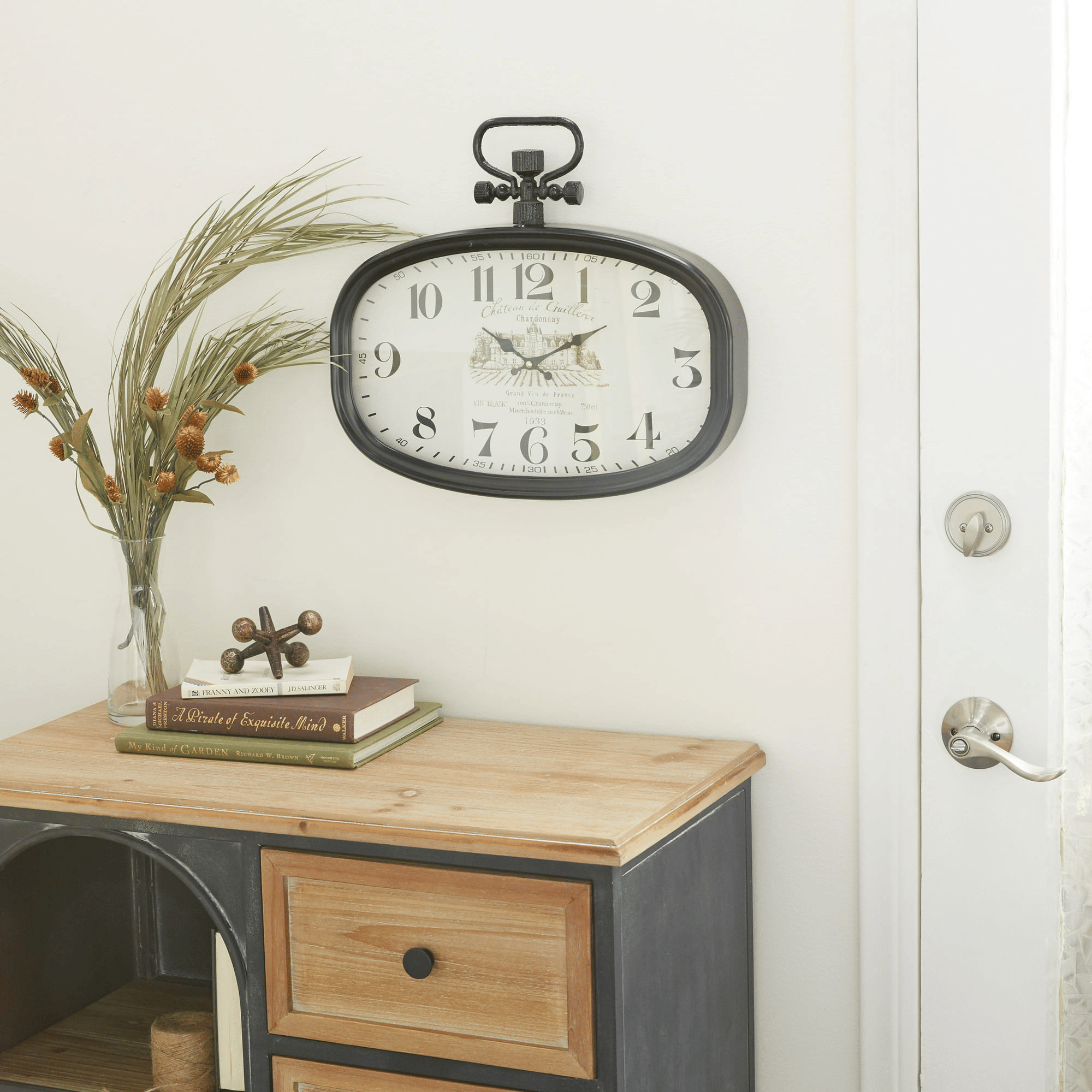 DecMode 18" x 16" White Metal Pocket Watch Style Wall Clock EasyOptionXY LLC