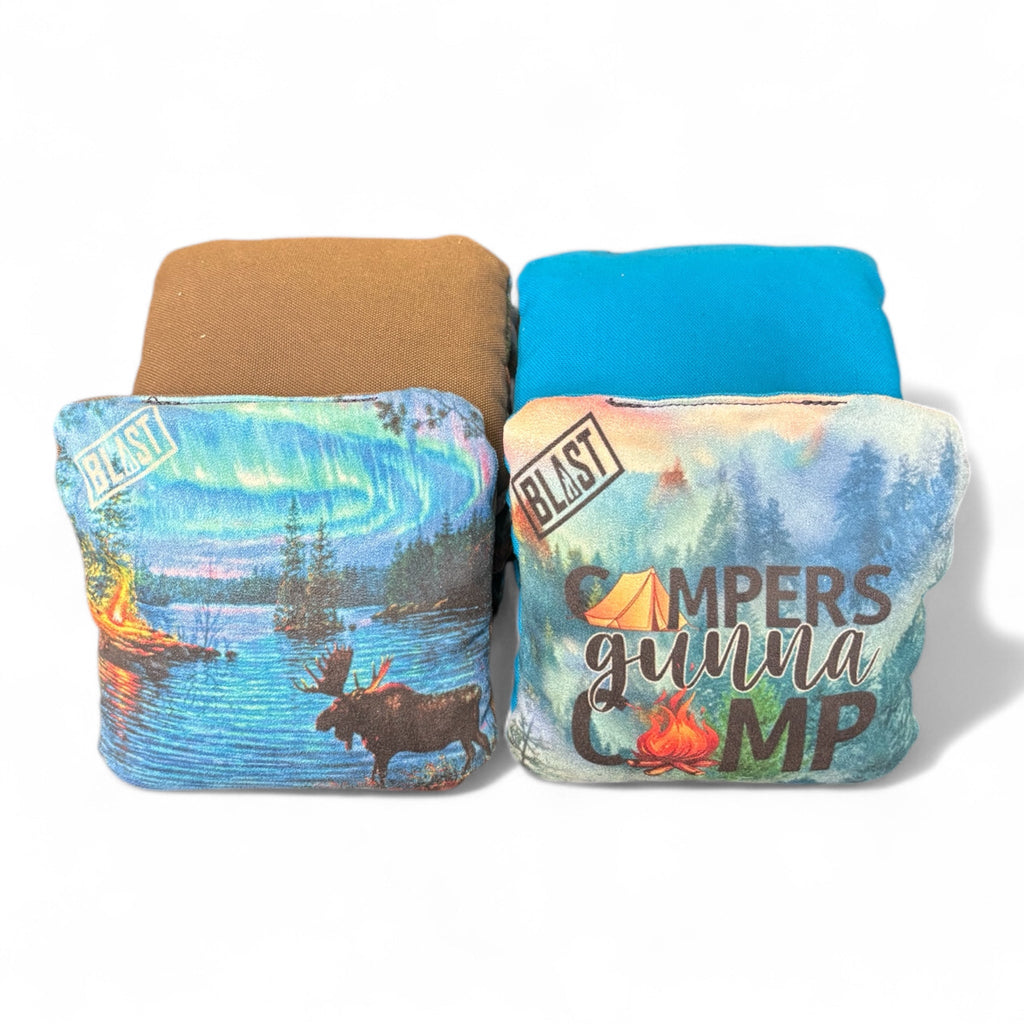 Camping themed cornhole bags blastcornhole