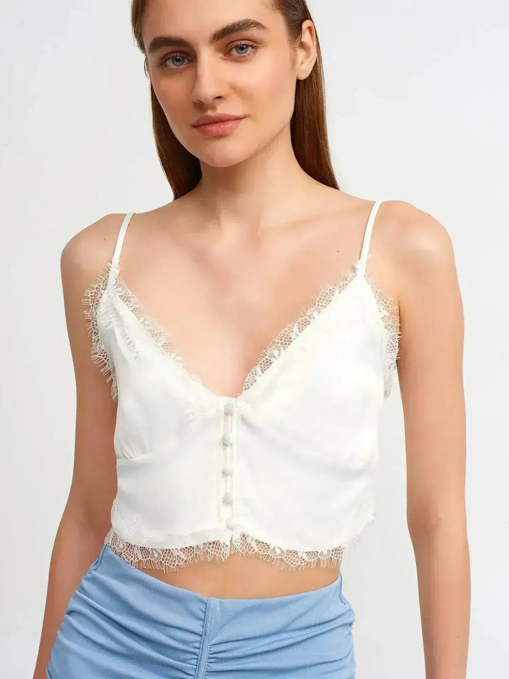Lace Detail Crop Top | Rayon-Viscose Blend | Feminine Style - SJB-DIAMOND ELITES
