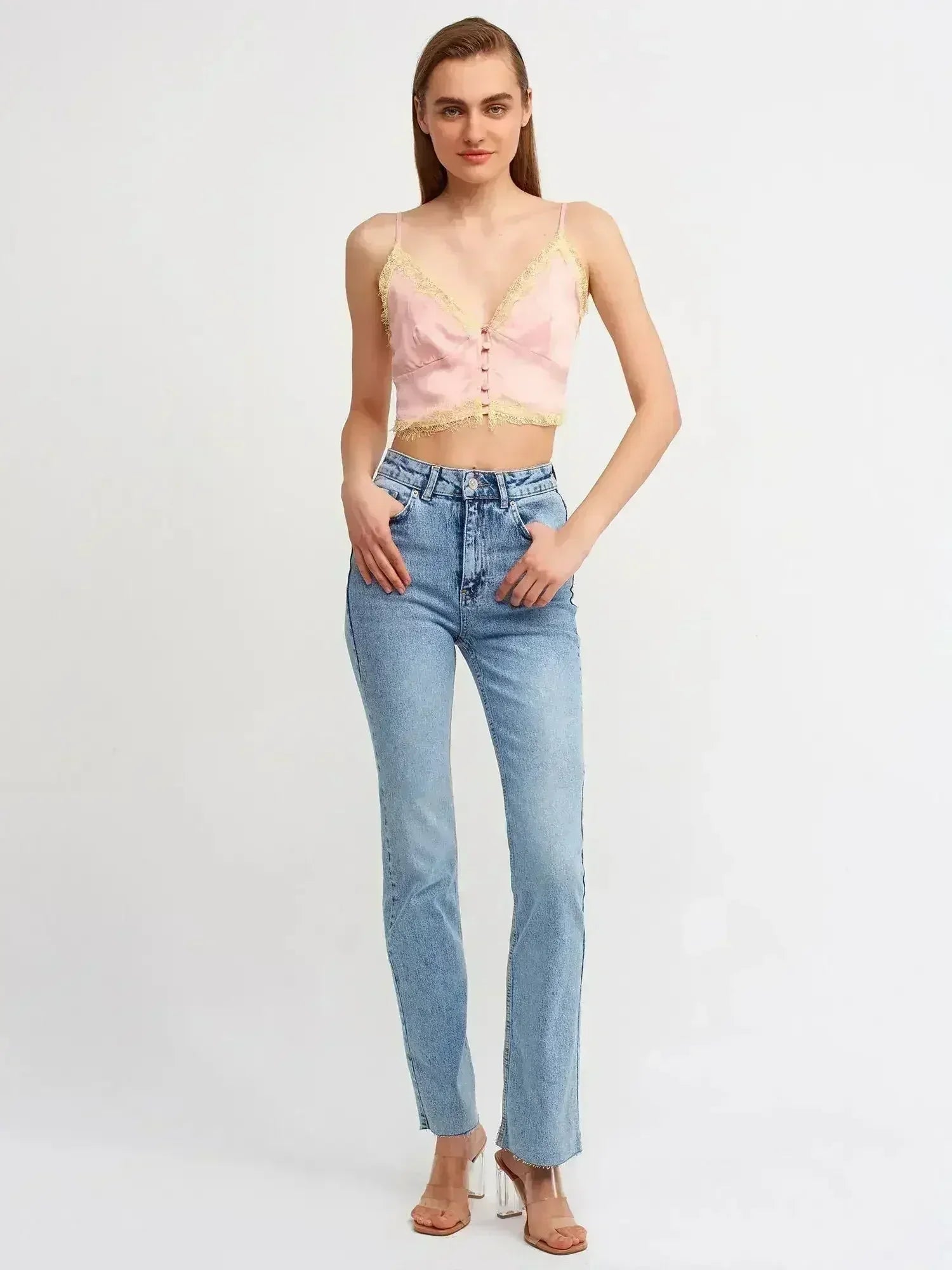 Lace Detail Crop Top | Rayon-Viscose Blend | Feminine Style - SJB-DIAMOND ELITES