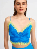 Lace Detail Crop Top | Rayon-Viscose Blend | Feminine Style - SJB-DIAMOND ELITES