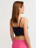 Lace Detail Crop Top | Rayon-Viscose Blend | Feminine Style - SJB-DIAMOND ELITES