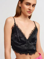 Lace Detail Crop Top | Rayon-Viscose Blend | Feminine Style - SJB-DIAMOND ELITES