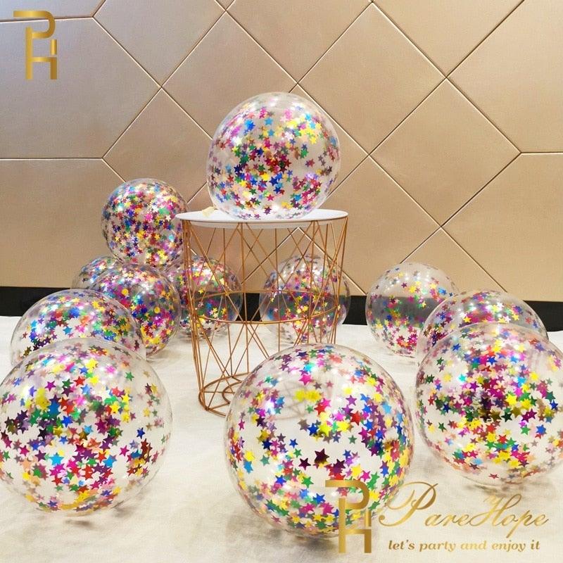 10/20 Star Metallic Confetti Latex Transparent 12inch Balloons For Baby Shower Birthday Party Wedding Decoration Stevvex