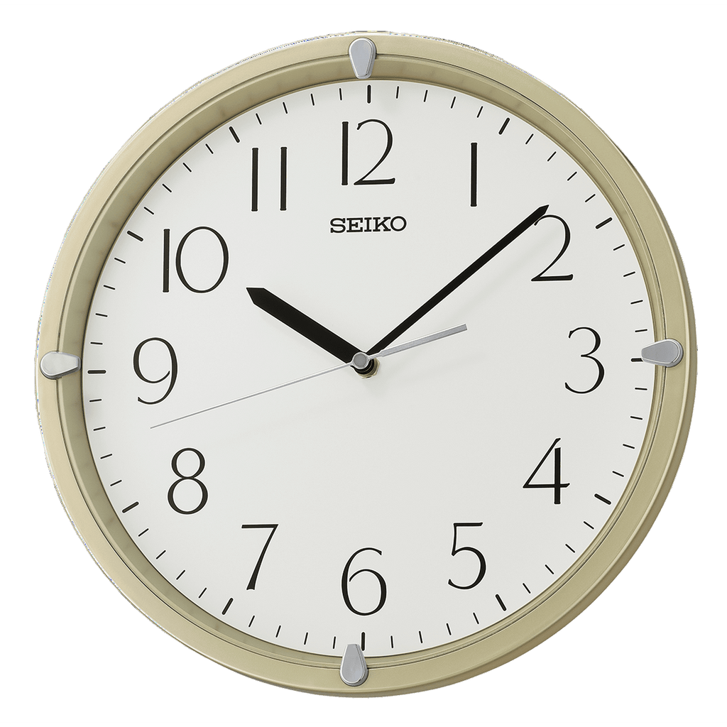 Seiko 12" Kuota Round Wall Clock, Golden Color Frame, Analog, Quartz, Battery Operated, Traditional QHA007GLH