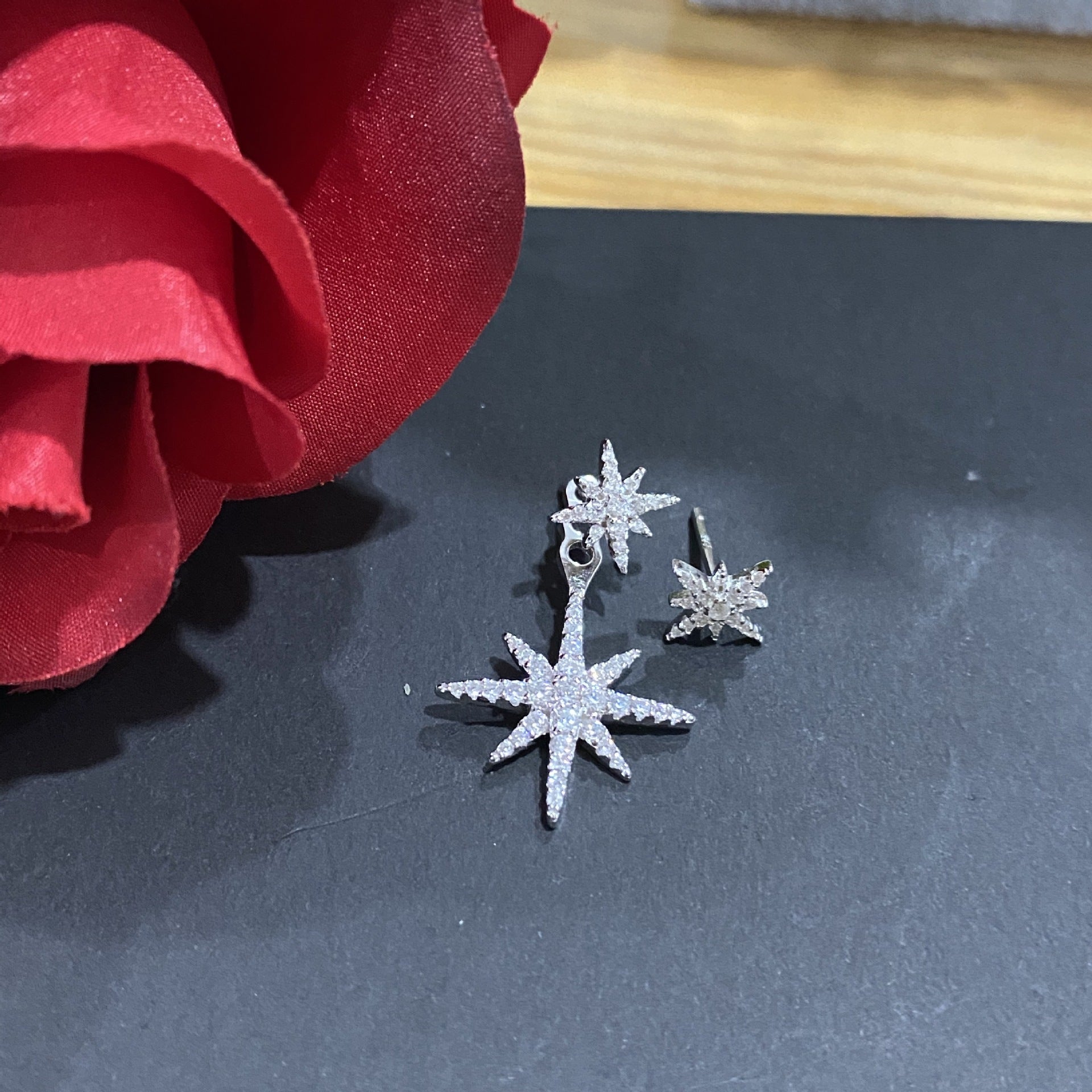 Six-pointed star 925 sterling silver zircon ladies earrings